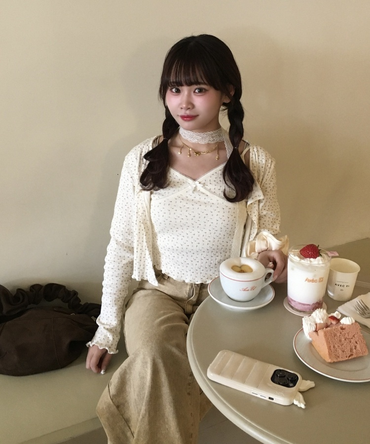 【SET】フラワーキャミソール＋カーディガン CREAM