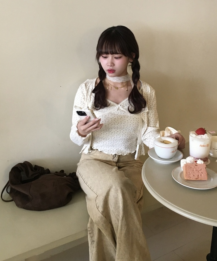 【SET】フラワーキャミソール＋カーディガン CREAM