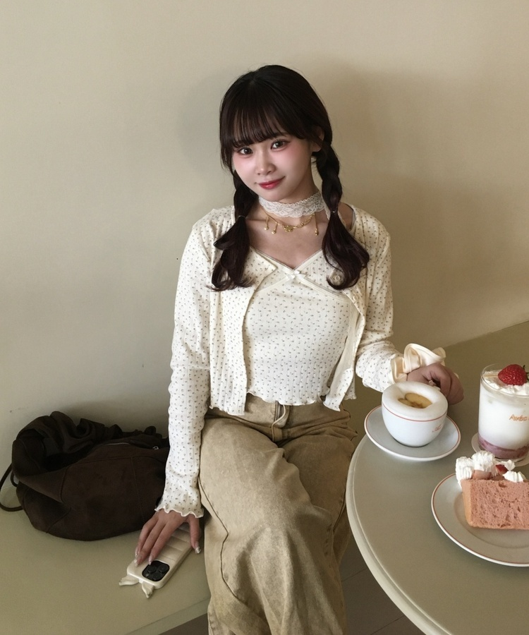 【SET】フラワーキャミソール＋カーディガン CREAM