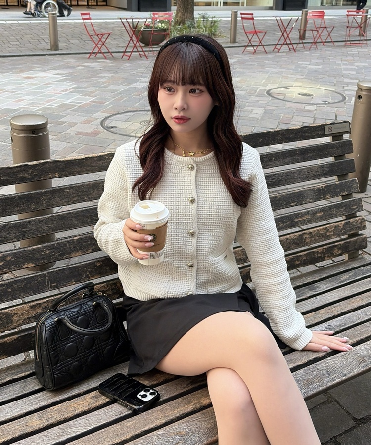 니트 트위드자켓 아이보리