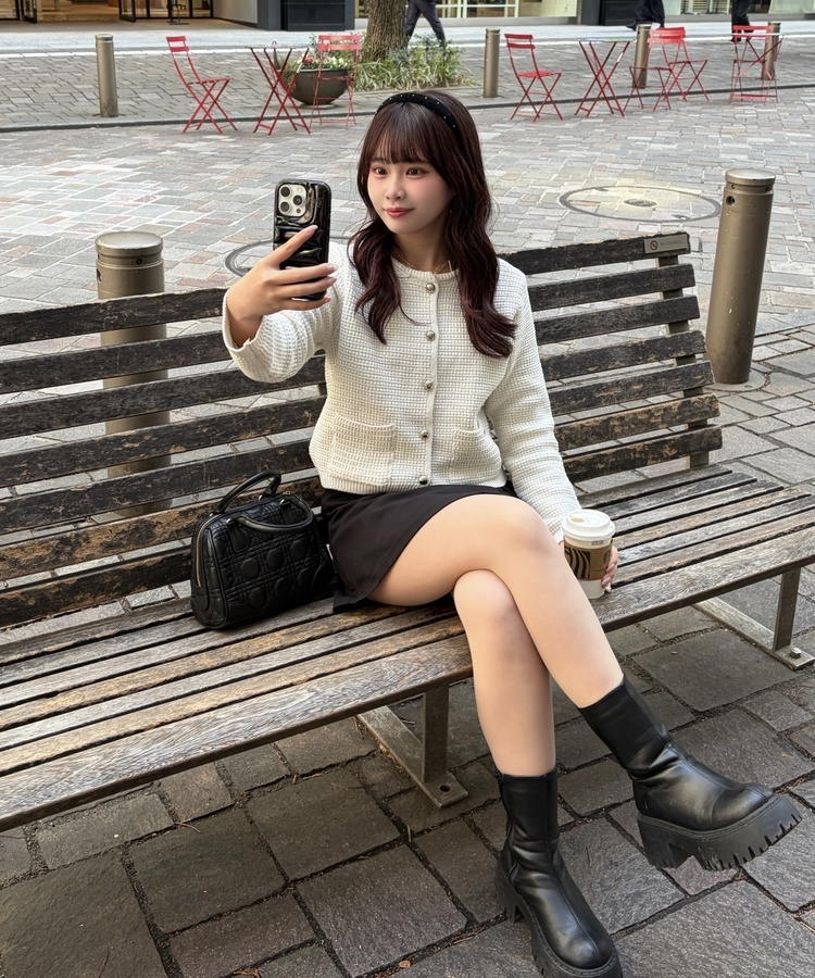 니트 트위드자켓 아이보리