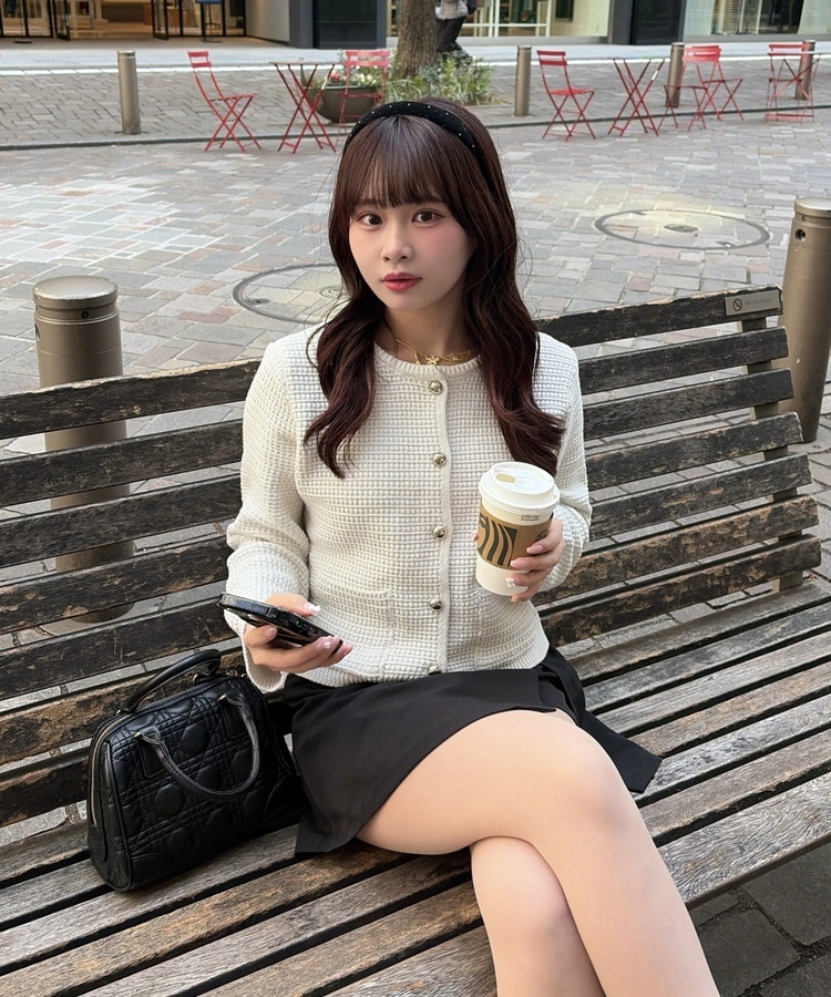 니트 트위드자켓 아이보리