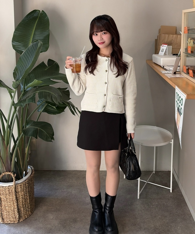 니트 트위드자켓 아이보리