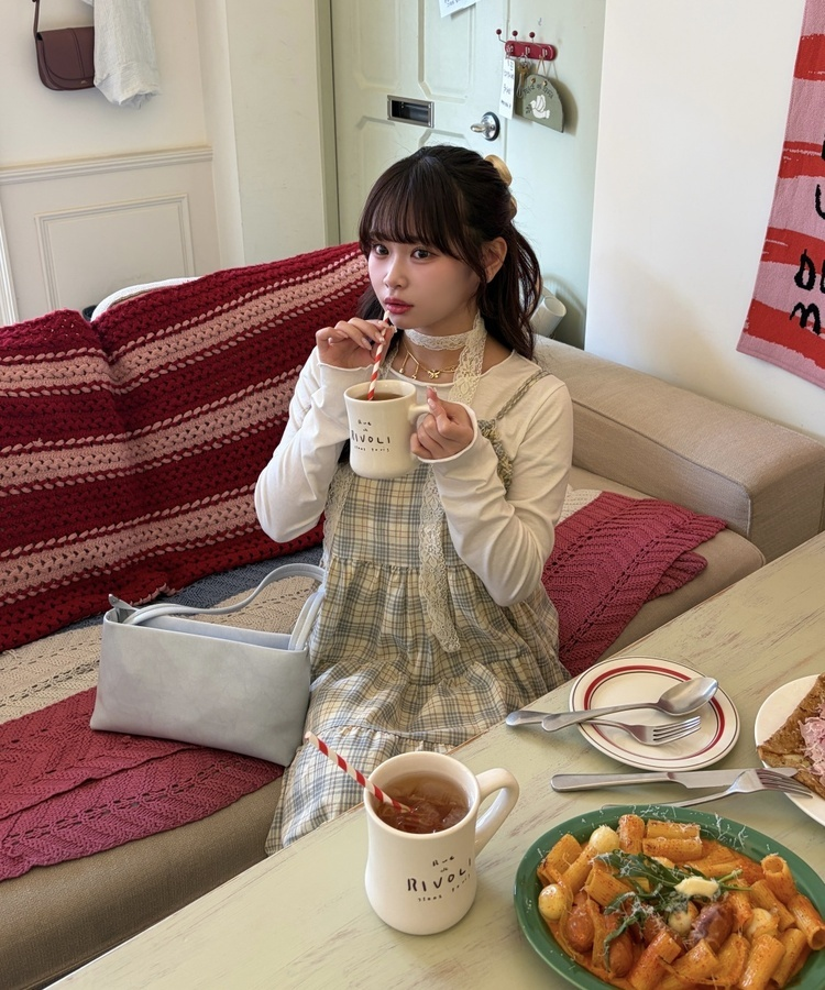 フリルレトロチェックキャミワンピース BEIGE