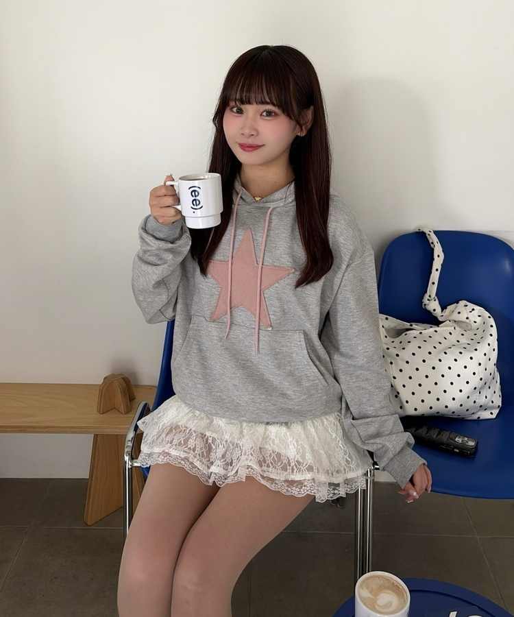 스타 후드 맨투맨 그레이