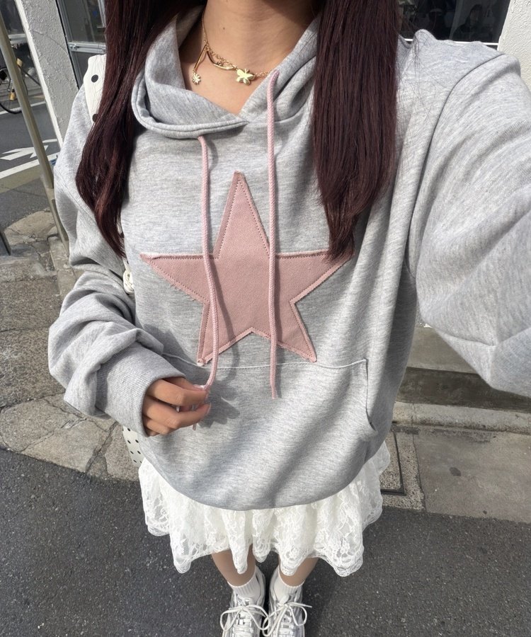 스타 후드 맨투맨 그레이