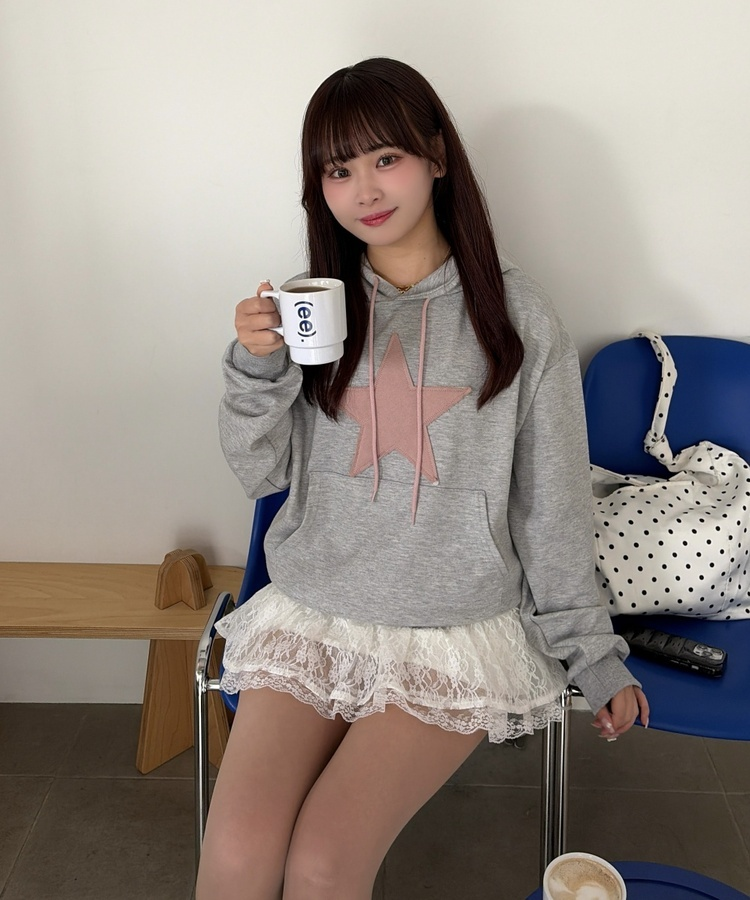 스타 후드 맨투맨 그레이