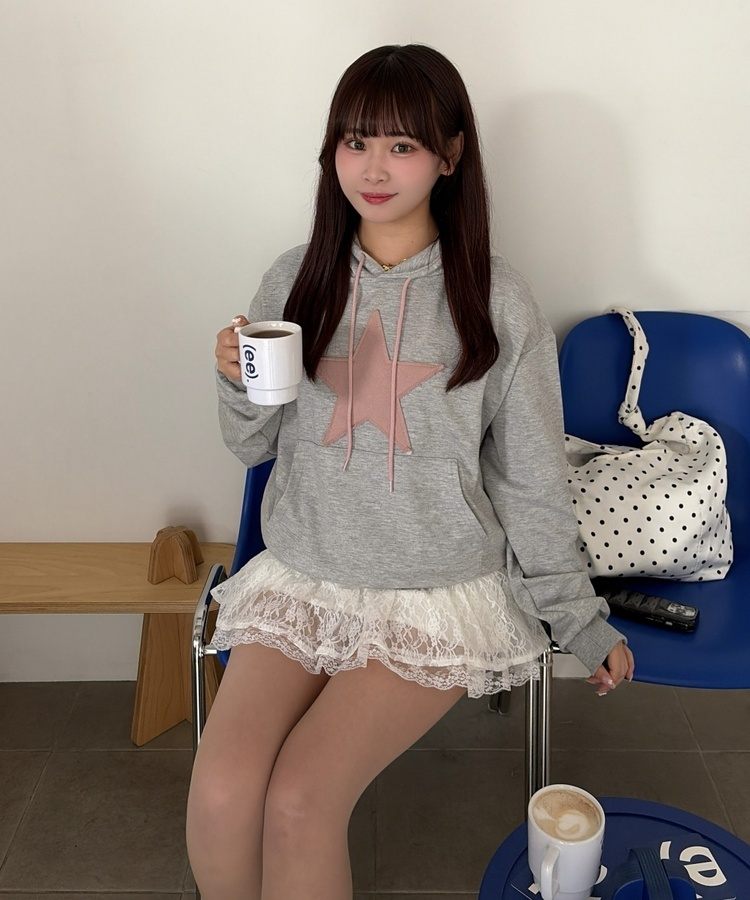 스타 후드 맨투맨 그레이