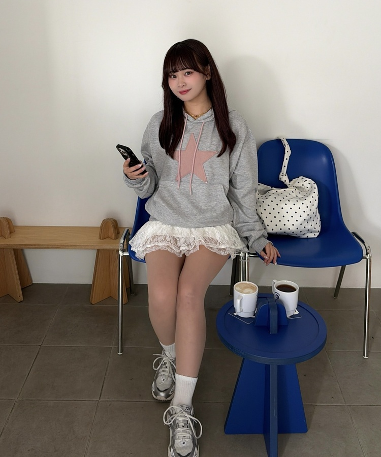 스타 후드 맨투맨 그레이