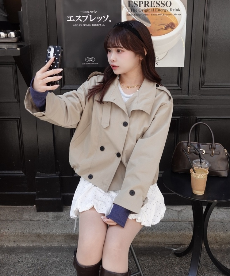 더블버튼 트렌치 크롭 자켓 베이지