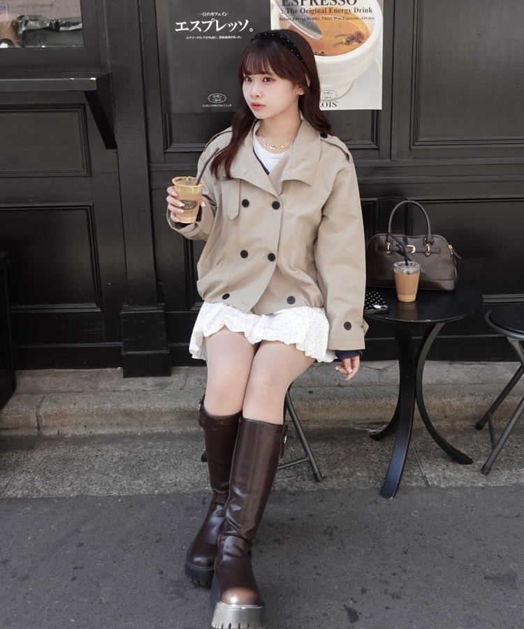 더블버튼 트렌치 크롭 자켓 베이지