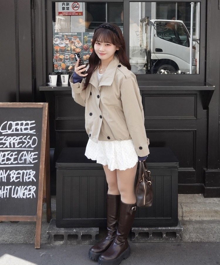 더블버튼 트렌치 크롭 자켓 베이지