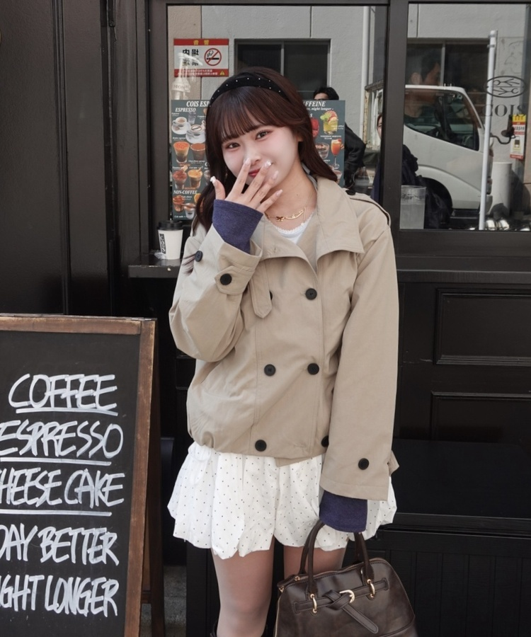 더블버튼 트렌치 크롭 자켓 베이지