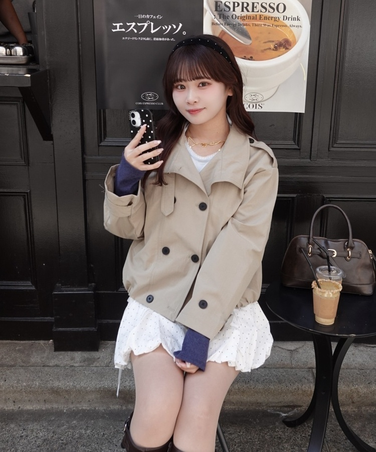 더블버튼 트렌치 크롭 자켓 베이지