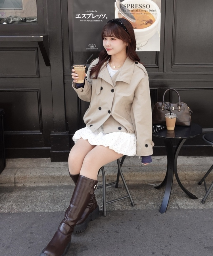 더블버튼 트렌치 크롭 자켓 베이지