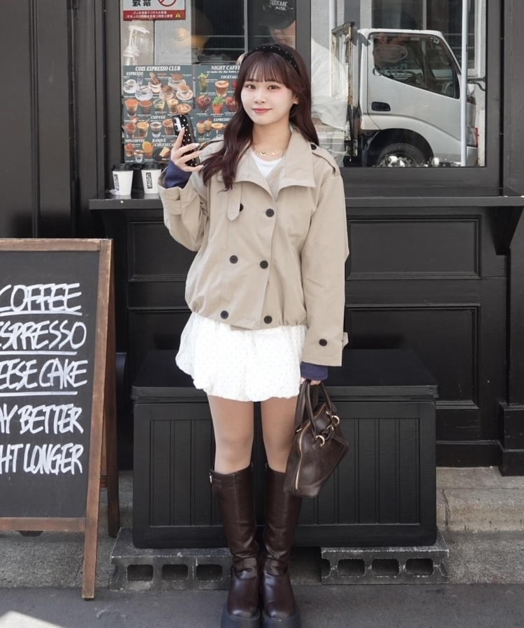 더블버튼 트렌치 크롭 자켓 베이지