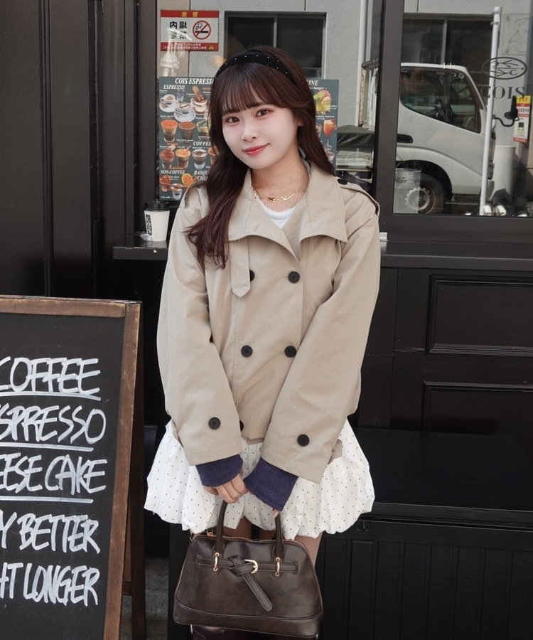 더블버튼 트렌치 크롭 자켓 베이지