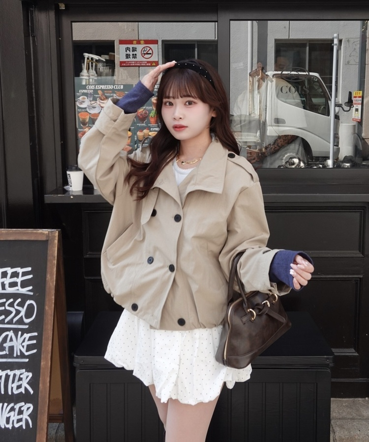 더블버튼 트렌치 크롭 자켓 베이지