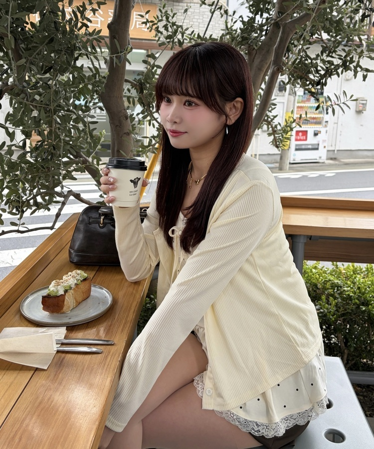 【SET】フリルドットリボンキャミソール＋カーディガン IVORY