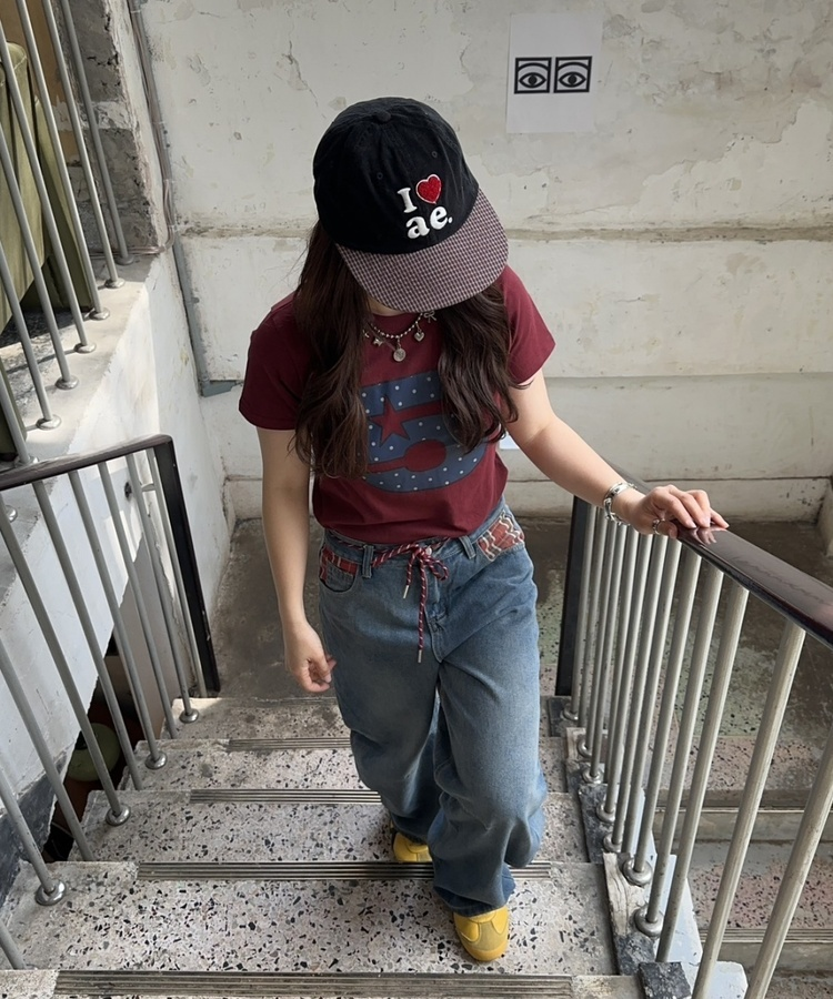 ナンバードットクロップ半袖Tシャツ WINE