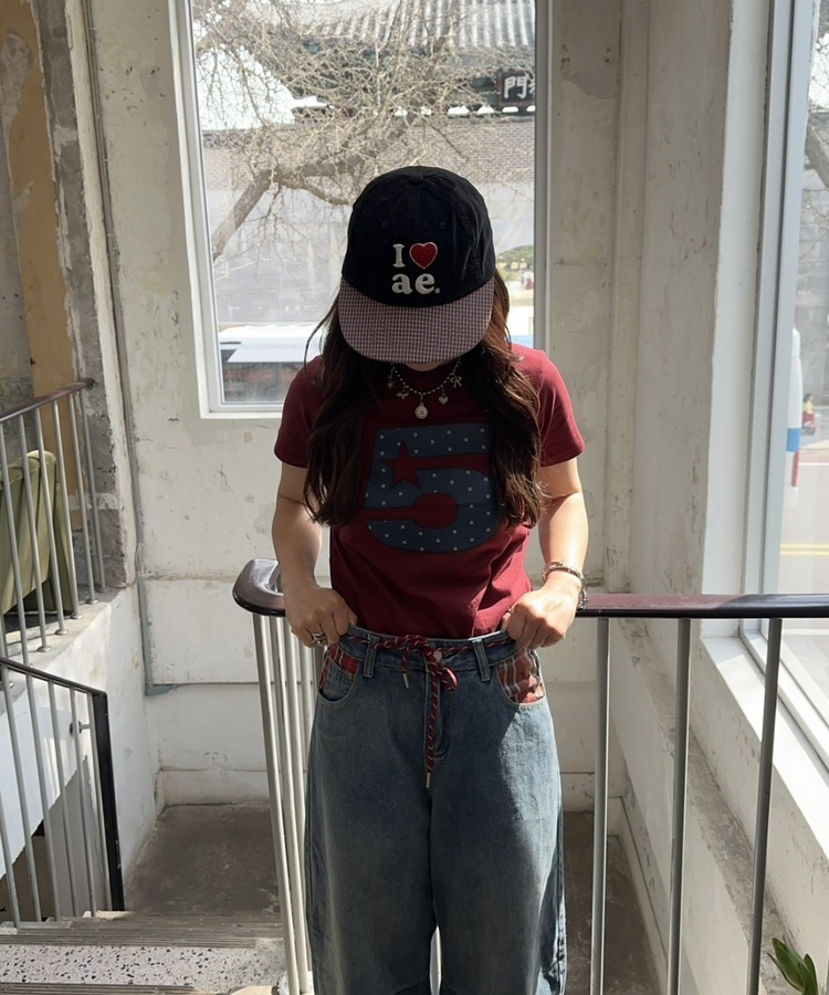 ナンバードットクロップ半袖Tシャツ WINE