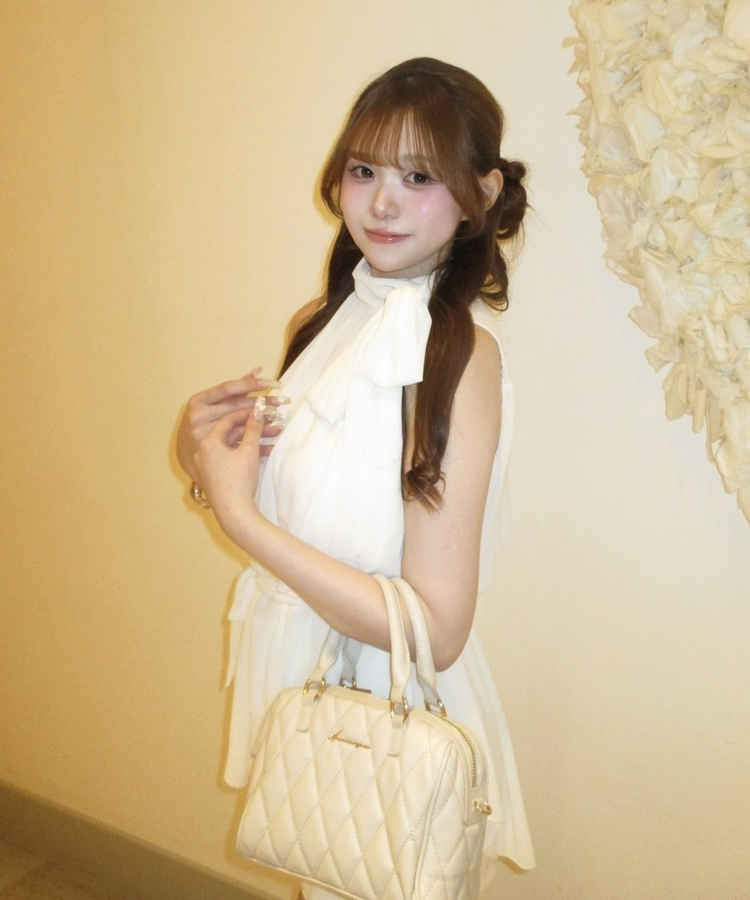 ハイネックドロストフレアブラウス WHITE