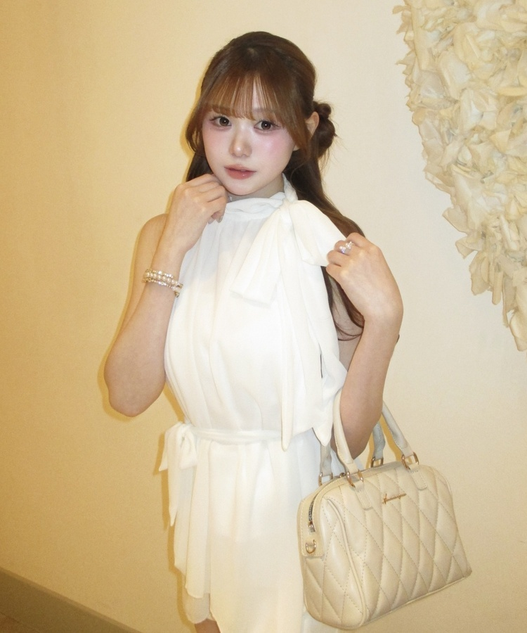 ハイネックドロストフレアブラウス WHITE