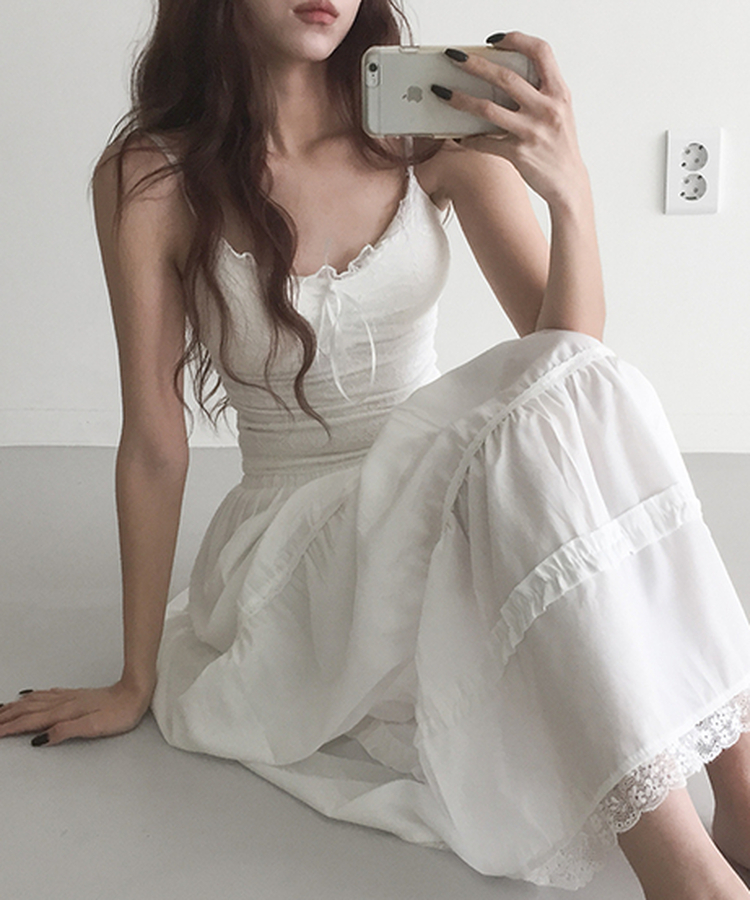 【カップ付き】レースキャミソール WHITE