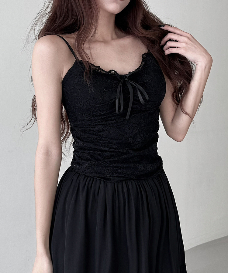 【カップ付き】レースキャミソール BLACK