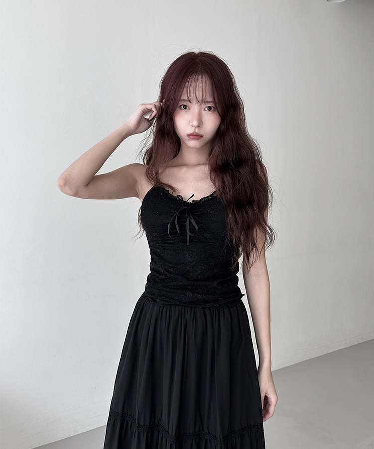 【カップ付き】レースキャミソール BLACK