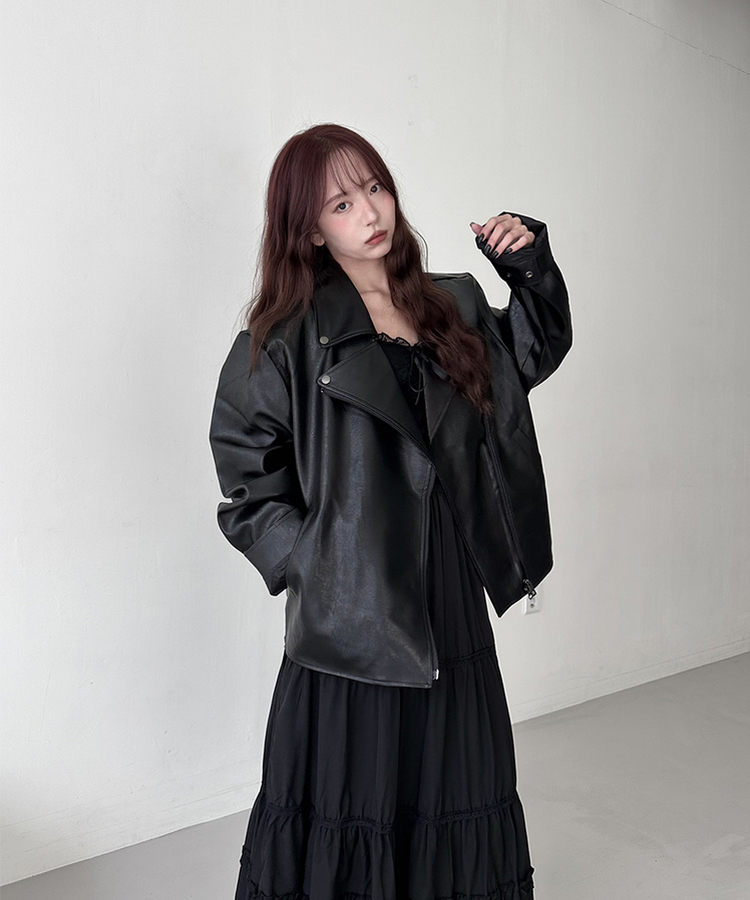 レザーオーバーライダージャケット BLACK