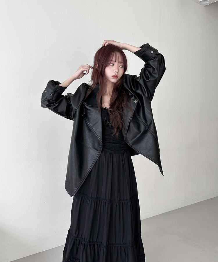 レザーオーバーライダージャケット BLACK