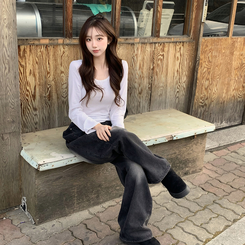 Uネックベーシック長袖Tシャツ IVORY