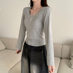 Uネックベーシック長袖Tシャツ GREY