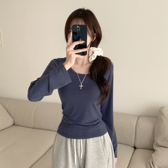 Uネックベーシック長袖Tシャツ NAVY