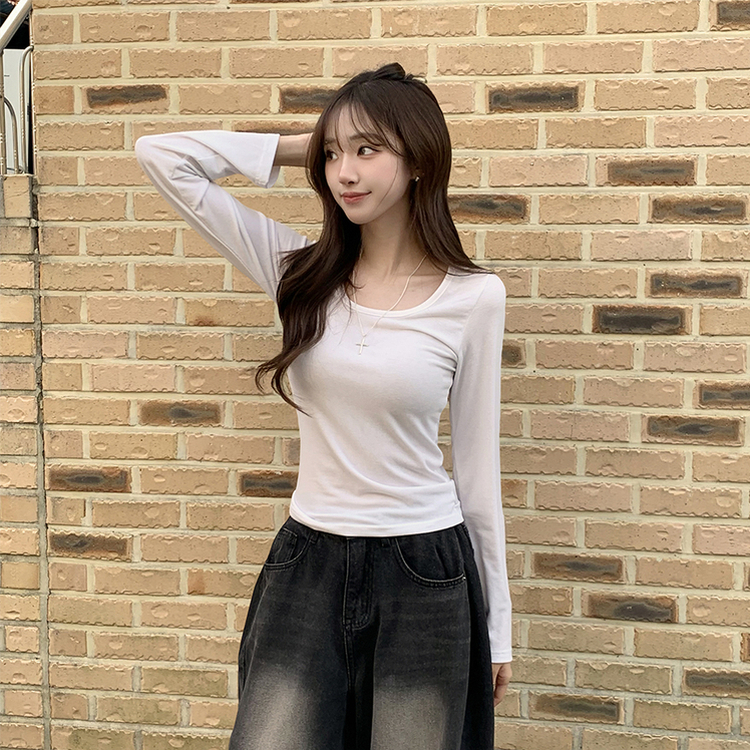 Uネックベーシック長袖Tシャツ IVORY