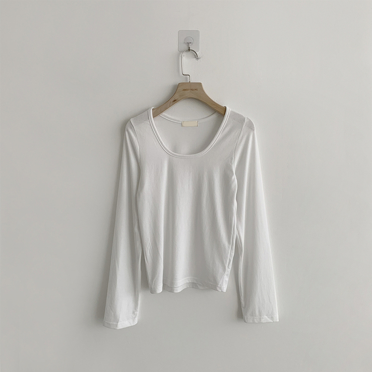 Uネックベーシック長袖Tシャツ