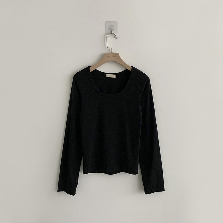 Uネックベーシック長袖Tシャツ