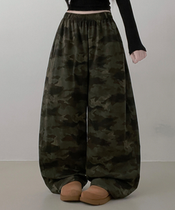 カモパターンスリットワイドバンドパンツ KHAKI