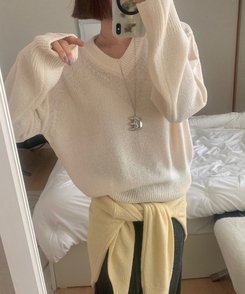 Vネックルーズニット(6color) BEIGE