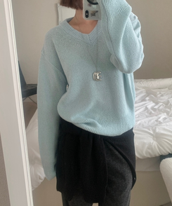 Vネックルーズニット(6color) SKY BLUE