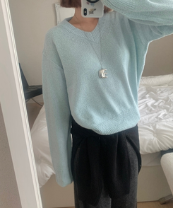 Vネックルーズニット(6color) SKY BLUE