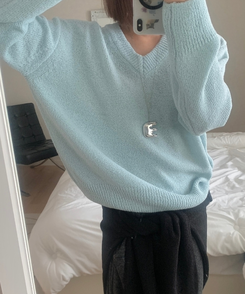Vネックルーズニット(6color) SKY BLUE