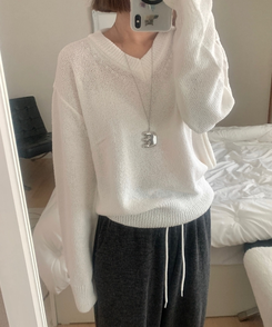 Vネックルーズニット(6color) IVORY