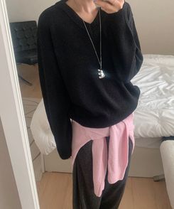 Vネックルーズニット(6color) BLACK