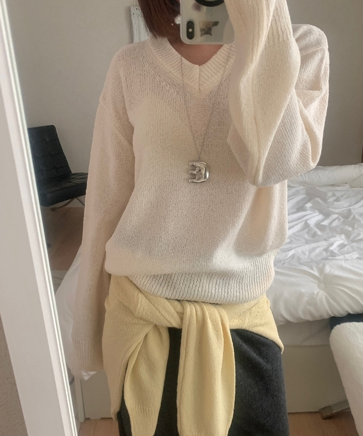 Vネックルーズニット(6color) BEIGE