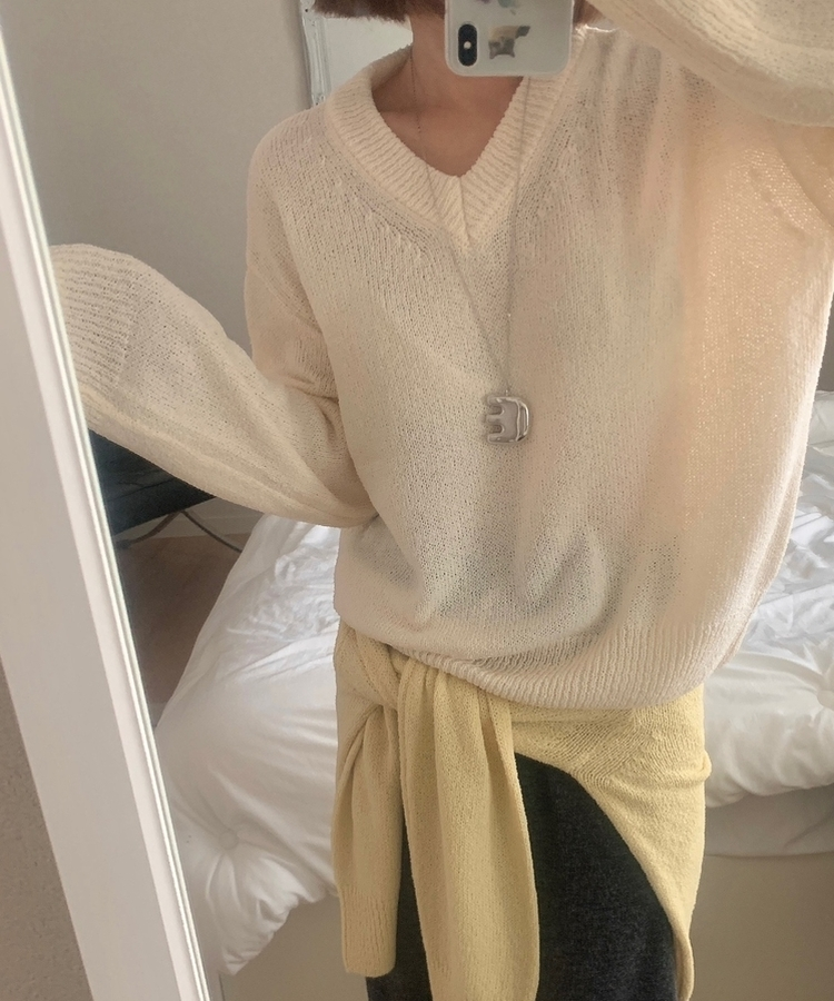 Vネックルーズニット(6color) BEIGE