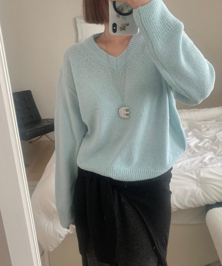 Vネックルーズニット(6color) SKY BLUE
