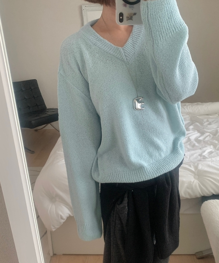 Vネックルーズニット(6color) SKY BLUE