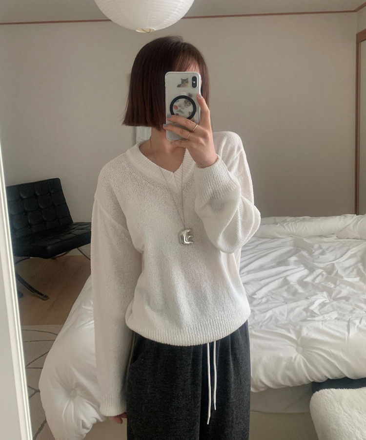 Vネックルーズニット(6color) IVORY